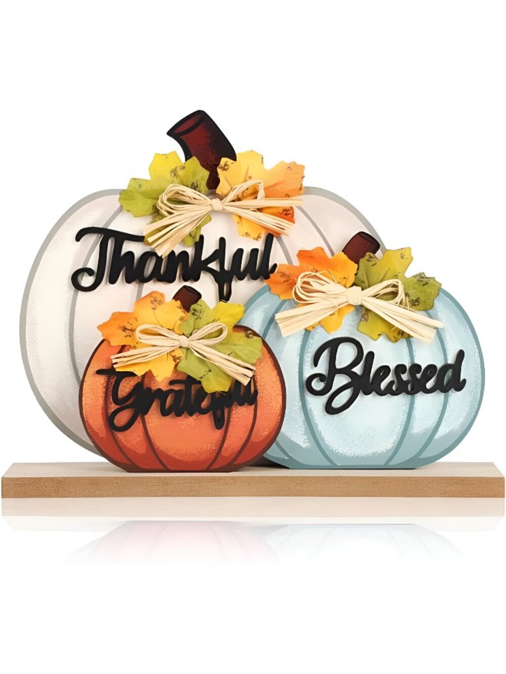 3 Pcs Fall Pumpkin Decor Wooden Table Sign Thankful Blessed Grateful Tabletop
